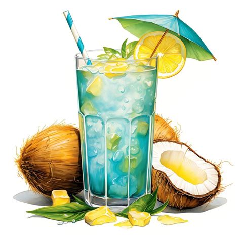 Premium Ai Image Watercolor Of A Tropical Malibu Drink Exuding The