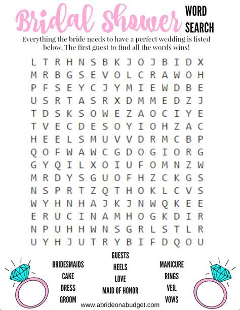 Free Printable Bridal Shower Games Word Scramble