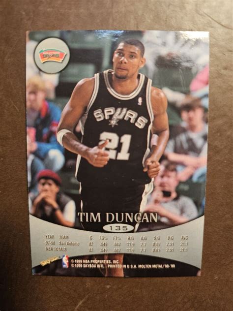 1998 99 Skybox Molten Metal Tim Duncan 135 HOF San Antonio Spurs