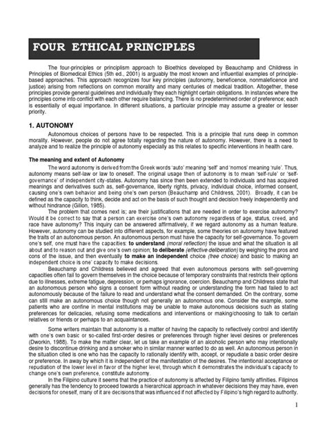 Four Ethical Principles 1 Pdf Autonomy Informed Consent