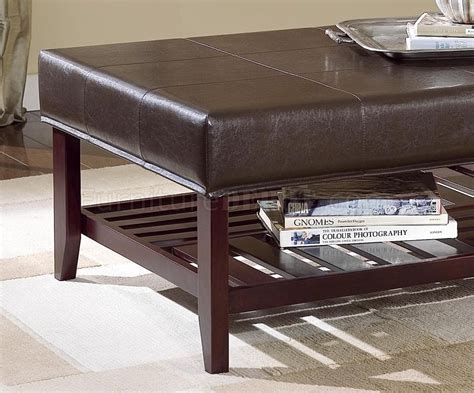 Brown Leather Top Mahogany Finish Coffee Table Wlattice Shelf