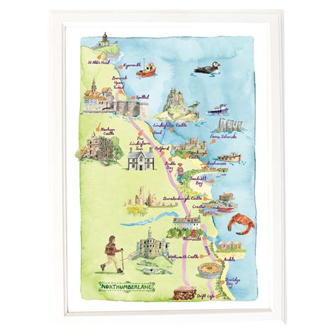 Map of the Northumberland Coast. Signed Limited Edition Giclee Print of an Original Illustration ...