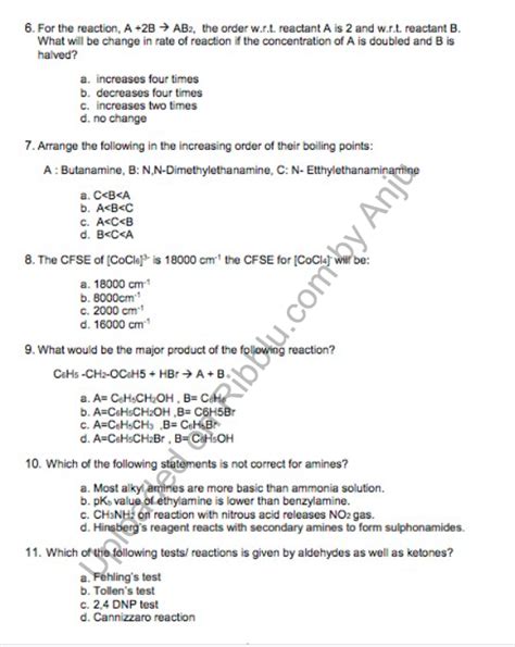 Chemistry MCQs For Class 12 Chapter Wise With Answers