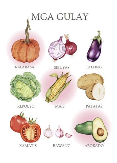 gulay vegetables  tagalog visual chart etsy