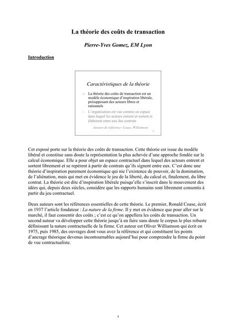 PDF La théorie des coûts de transaction FEGSS 2 3 Plan de l