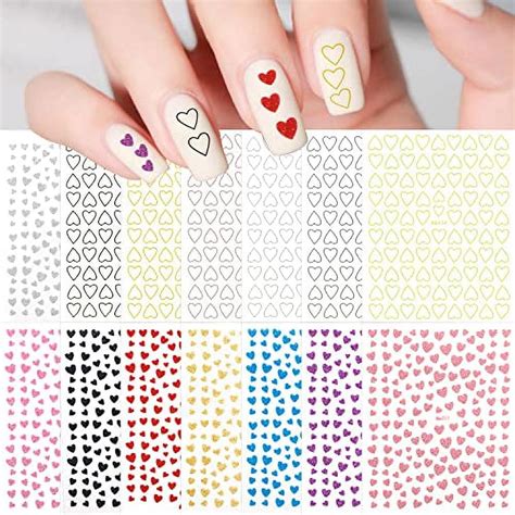 Silpecwee 14 Sheets Heart Nail Stickers Valentines Day Nail Art