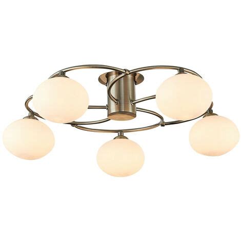 Spring Contemporary Multi Arm Semi Flush Ceiling 5 Light Antique Brass