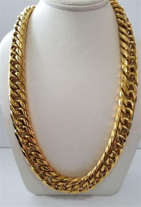 Heavy 22mm 18k Yellow Gold Plated 316L Stanless Steel Curb Necklace