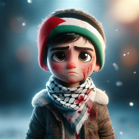 Young Boy In 3d With Palestinian Flag Headwear Pixar Inspired