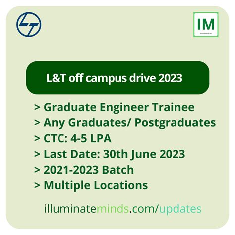 L T Off Campus Drive 2023 Graduate Engineer Trainee Any Graduates