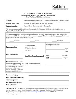 Fillable Online Attendance Verification Form Minimum Continuing Legal