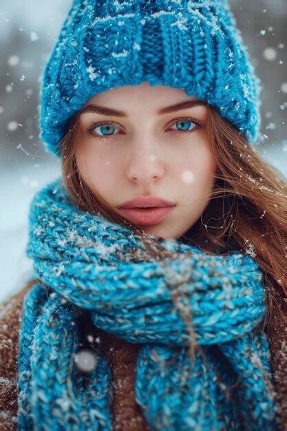 Premium Photo Woman Wearing Blue Hat And Scarf