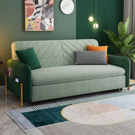 79 King Sleeper Sofa Green Upholstered Convertible Sofa Bed Sofa