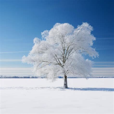 Un Rbol Blanco Solitario En Un Campo Nevado Foto Premium