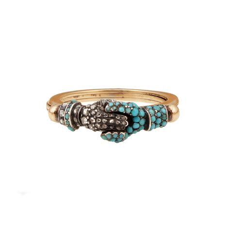 Georgian Diamond & Turquoise Gimmel Ring | Bell and Bird