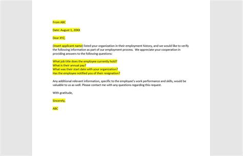 Employment Verification Letter Template Employment Verification Letter