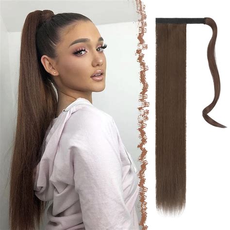 Feshfen Straight Long Wrap Around Ponytail Extensions Synthetic Hair