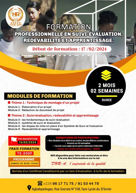 FORMATION PROFESSIONNELLE EN SUIVI ÉVALUATION REDEVABILITÉ ET