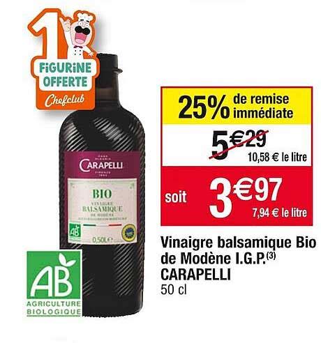 Promo Vinaigre Balsamique Bio De Modène I g p Carapelli chez Cora