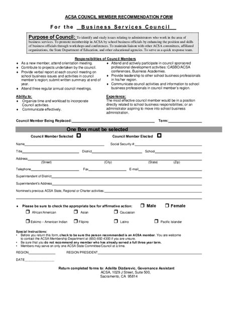 Fillable Online ACSA COUNCIL MEMBER RECOMMENDATION FORM Fax Email Print