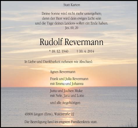 Traueranzeigen Von Rudolf Revermann Noz Trauerportal