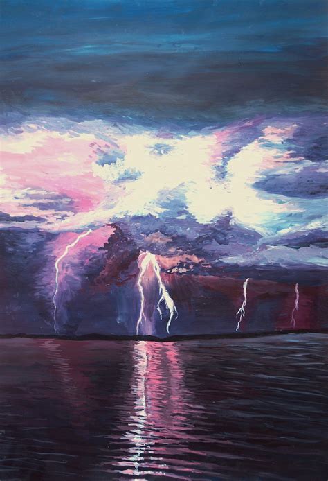 Storm Above the Sea, Original Acrylic Landscape Painting on Paper ...