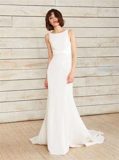 Boat Neck Sheath Wedding Dress Jenniemarieweddings