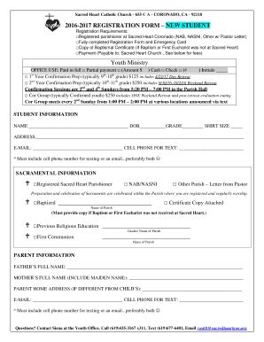 Fillable Online Sacredheartcor Registration Form Sacred Heart