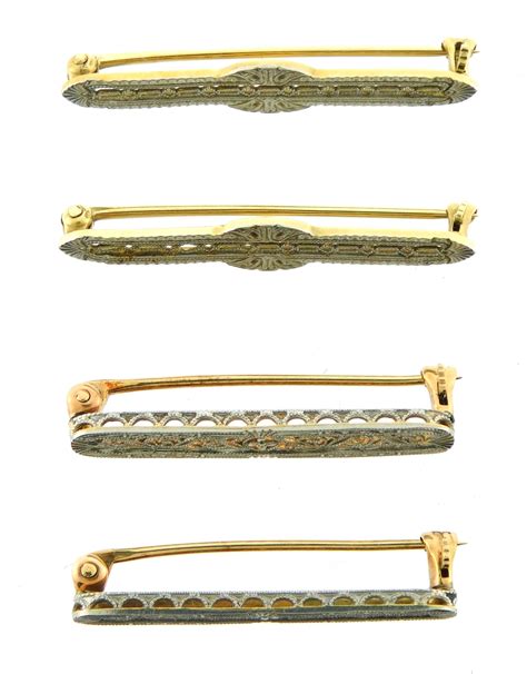 Lot JEWELRY Two Matched Pairs Of Lingerie Pins Tested Platinum Over 14K Filigree Design