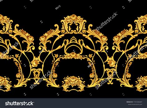 Seamless Beautiful Border Golden Scrolls Roses Stock Illustration