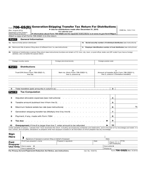 Form 706 GS D Generation Skipping Transfer Tax Return For