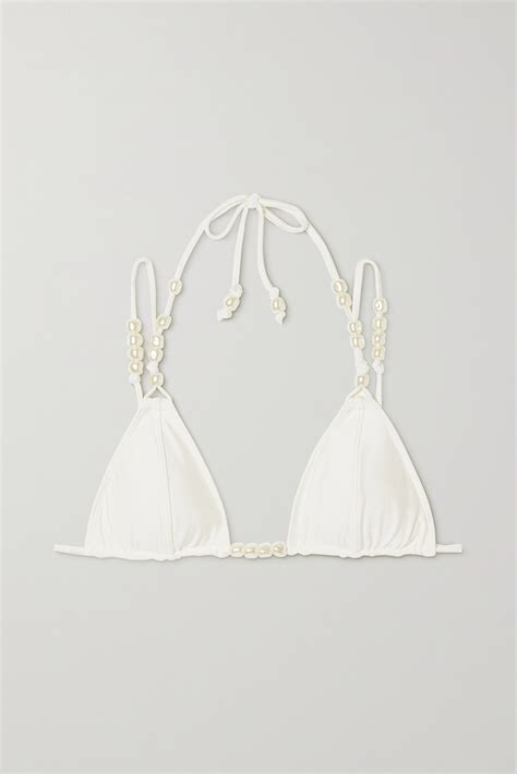 Cult Gaia Anoki Faux Pearl Embellished Recycled Bikini Top In Off White