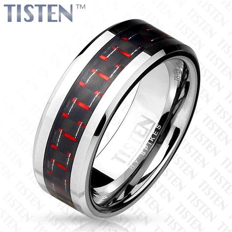 Mm Black And Red Carbon Fiber Inlay Tisten Tungsten Titanium Men S