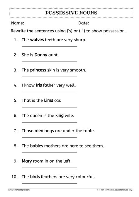 Possessive Nouns By Adding S Or Worksheet Digital