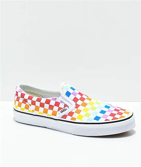 Vans Slip On Rainbow Checkerboard Skate Shoes Zumiez