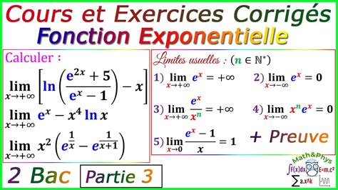 Fonction Exponentielle Cours Et Exercices Corrigés Limites Usuelles 2bac [partie3] Youtube