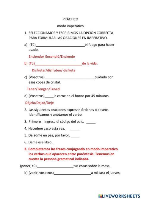 Modo Imperativo Online Exercise For Live Worksheets