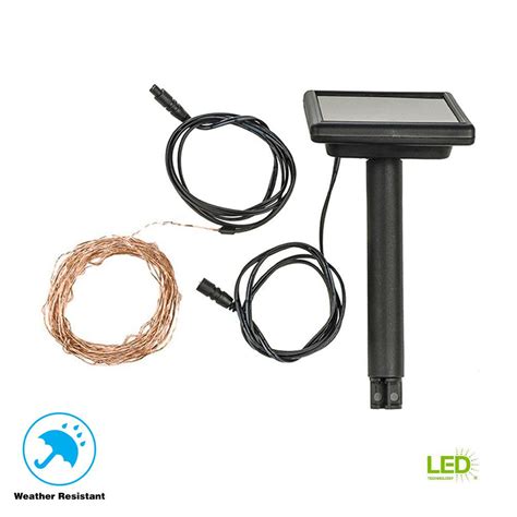 Hampton Bay 50 Light 6 10 In Solar Outdoor Integrated Led Copper String Light Set With Solar