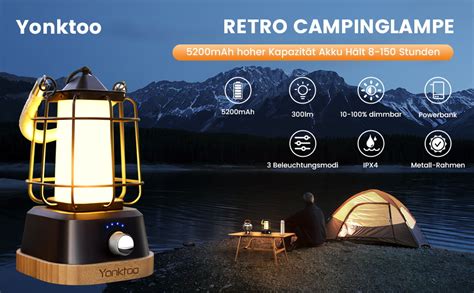 Yonktoo LED Campinglampe USB C Aufladbare LED AKKU Outdoor Lampe