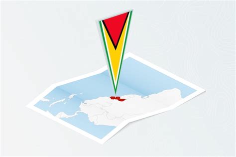 Isometrische Papierkarte Von Guyana Mit Dreieckiger Flagge Von Guyana