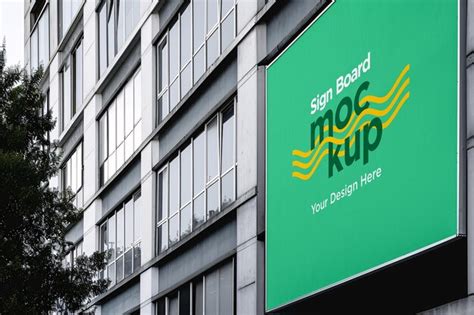 Premium Psd Wall Mounted Sign On Building Mockup Large Roadside Sign