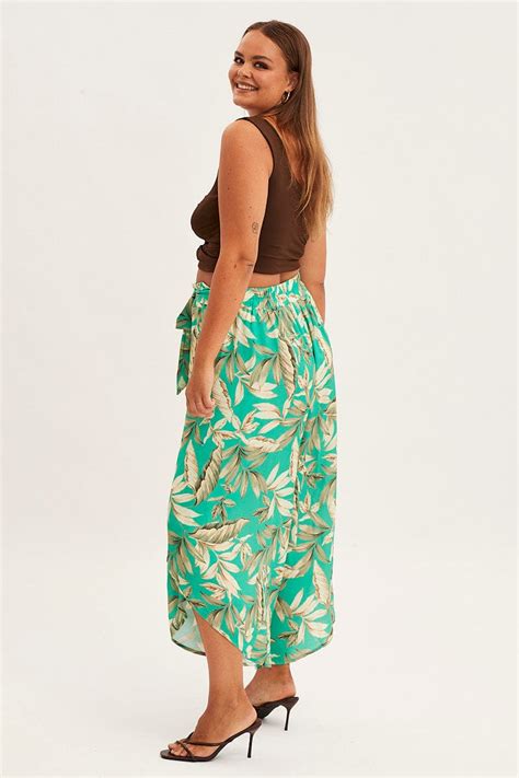 Green Floral Wide Pant Elastic Waist Split Leg You And All