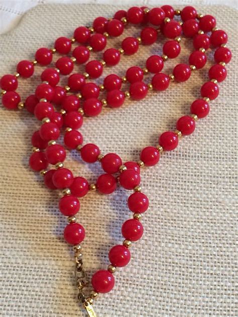 Monet Red Beaded Necklace W Goldtone Spacers Red Beaded Necklaces Red Bead Beaded