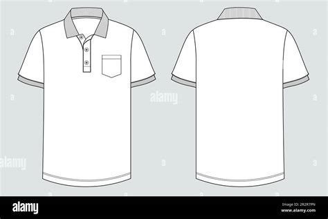 Short Sleeve Polo Shirt Overall Technical Fashion Drawing Flat Sketch