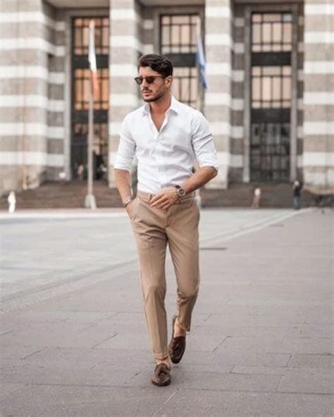 Men Elegant White Shirt Beige Trouser Office Wear Mens Formal Shirt And Pants Wedding Shirt And