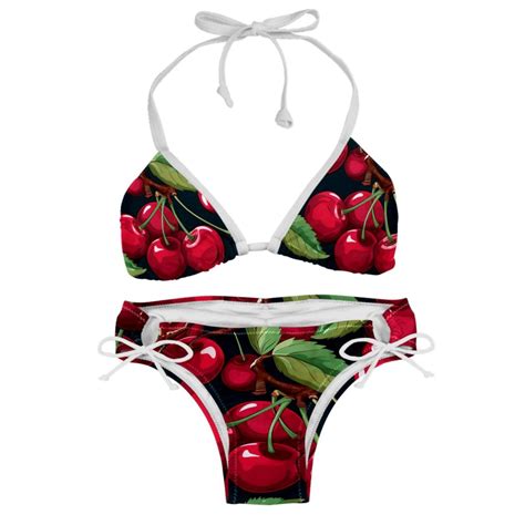 Cherry Detachable Sponge Adjustable Strap Bikini Set Two Pack Bikinis