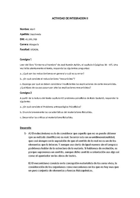 Tp Trabajo Actividad De Integracion Ii Nombre Abril Apellido