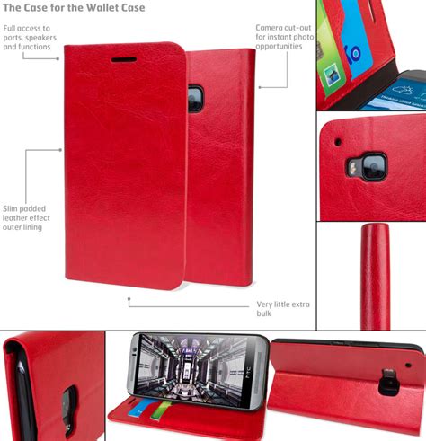 Olixar Leather Style Htc One M Wallet Stand Case Red