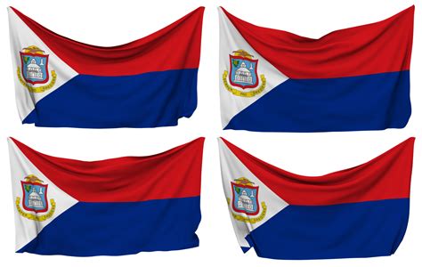 Sint Maarten Pinned Flag From Corners Isolated With Different Waving