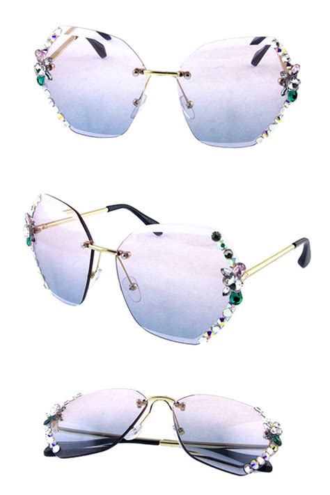 Womens Metal Rimless Rhinestone Style Sunglasses D1 J10812 City Sunglass